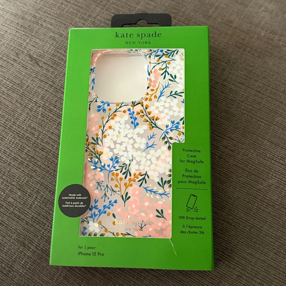 kate spade Floral MagSafe iPhone 15 Pro Case — Pink with White & Blue Flowers